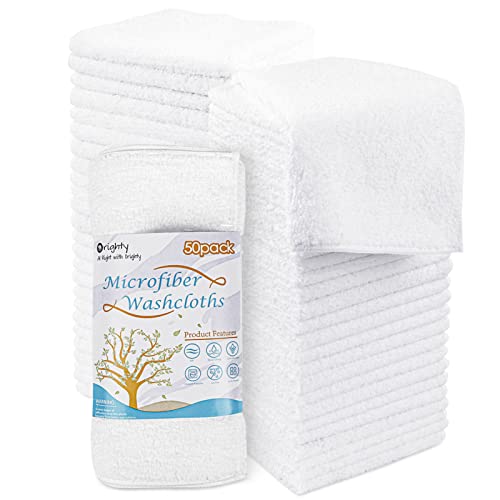 Orighty Microfiber Washcloths Towel Set 50 Pack, Highly Absorbent and Soft Feel Fingertip Towels, Multi-Purpose Wash Cloths for Bathroom, Hotel, Spa, and Gym, 12x12 Inch