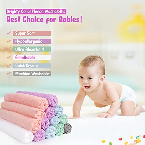 Orighty Baby Washcloths 24-Pack, Microfiber Coral Fleece Baby Face Towels, Soft and Absorbent Wash Cloths for Newborns, Infants and Toddlers, Gentle on Delicate Skin for Face Hands and Body, 7x9 Inch