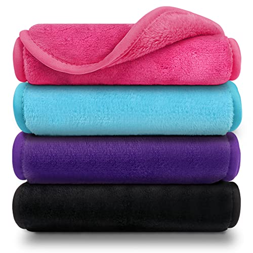 Orighty Makeup Remover Cloths, Reusable Microfiber Facial Cleansing Towels, Remove Instantly Dirt, Makeup&Waterproof Mascara with Just Water, 15.5 x 7.5 in, Blue/Purple/Black/Pink